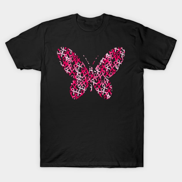 Cancer Awareness Pink Ribbons Butterfly T-Shirt by LetsBeginDesigns